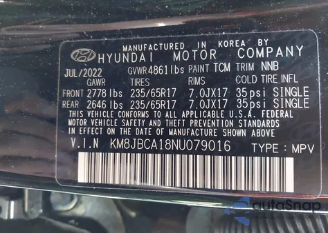 2022 Hyundai Tucson Hybrid Blue z USA, uszkodzony, nr VIN KM8JBCA18NU079016